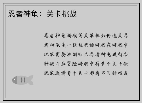 忍者神龟：关卡挑战